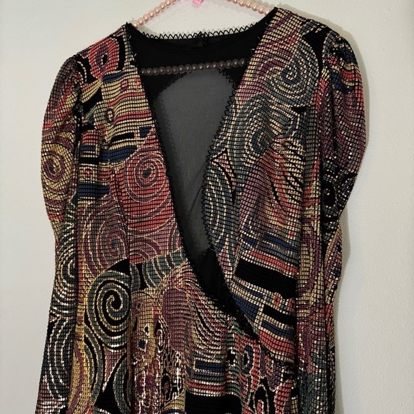Vintage Janine metallic mosaic party dress size M - Picture 2 of 16